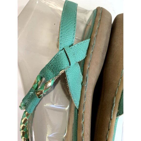 Women's T Strap Sandals Turquoise Gold Braided 7 M - Picture 5 of 10
